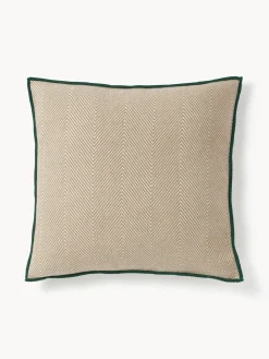 Mantas|Cojines Decorativos>Westwing Collection Funda de cojín con punto espiga Agatha Beige claro, verde oscuro