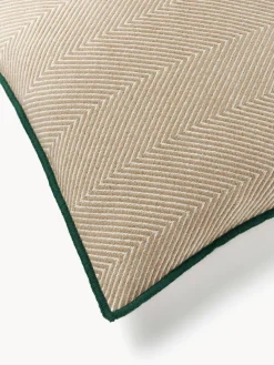 Mantas|Cojines Decorativos>Westwing Collection Funda de cojín con punto espiga Agatha Beige claro, verde oscuro
