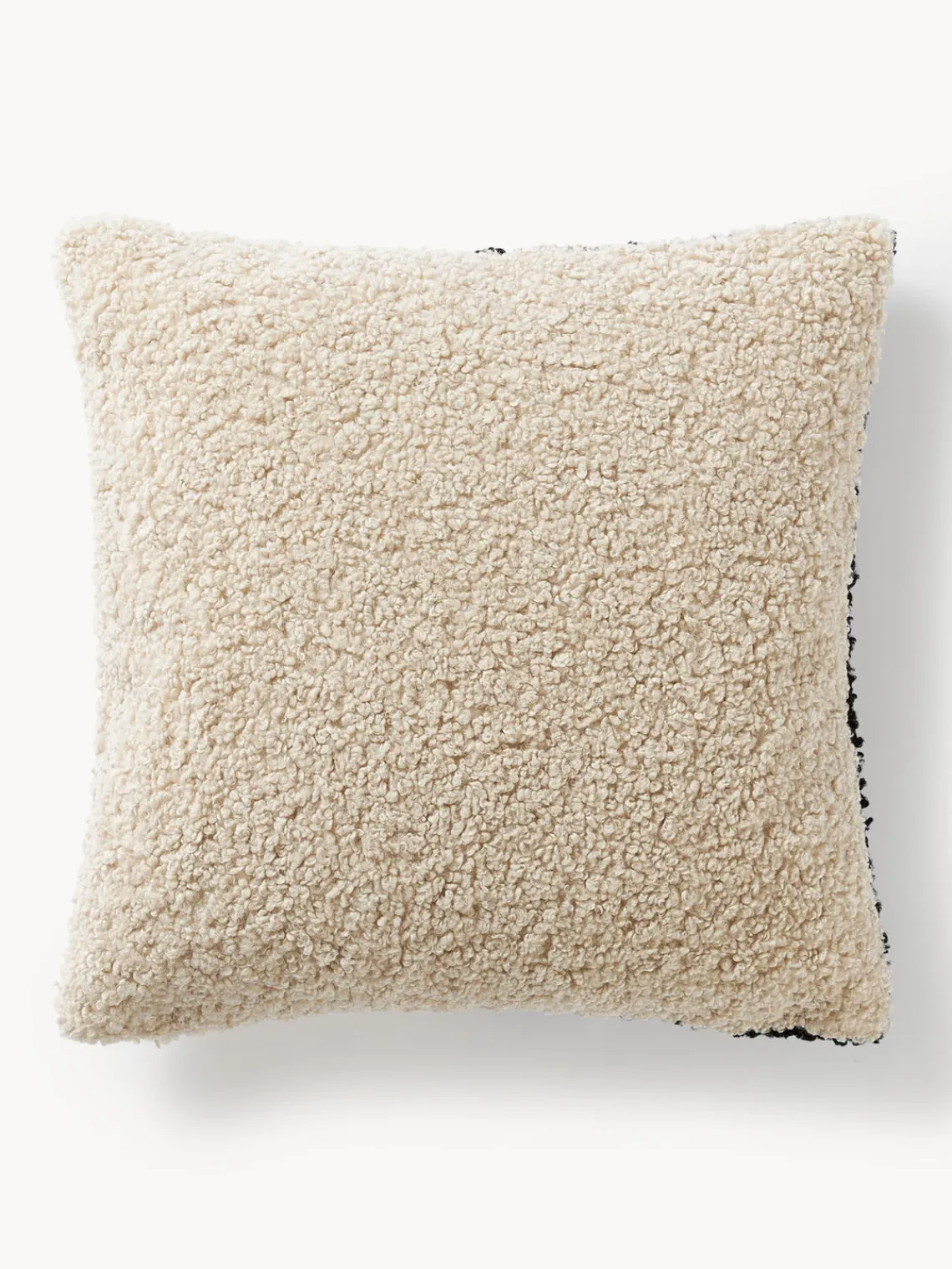 Cojines Decorativos|Mantas>Westwing Collection Funda de cojín de borreguillo Mateo Beige claro, negro