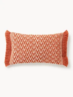 Cojines De Exterior|Cojines Decorativos>Westwing Collection Funda de cojín de exterior con tejido estampado y flecos Suria Terracota, blanco Off White