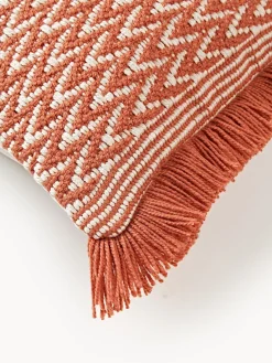 Cojines De Exterior|Cojines Decorativos>Westwing Collection Funda de cojín de exterior con tejido estampado y flecos Suria Terracota, blanco Off White