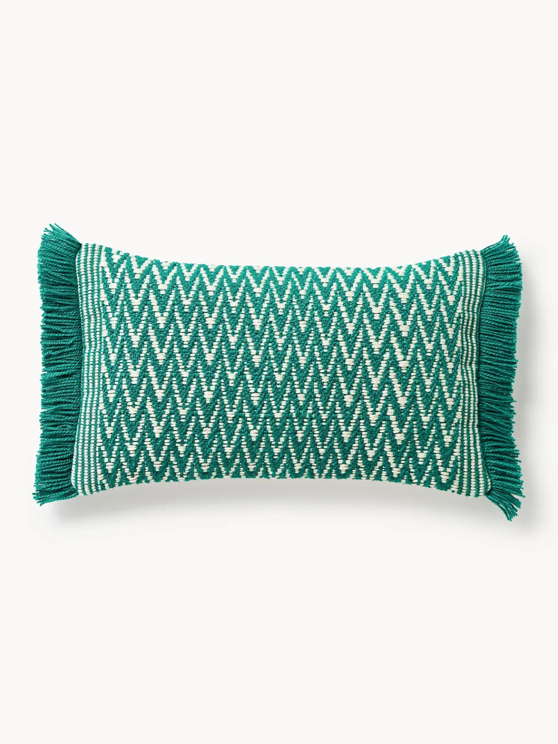 Mantas|Cojines De Exterior>Westwing Collection Funda de cojín de exterior con tejido estampado y flecos Suria Verde turquesa, blanco Off White