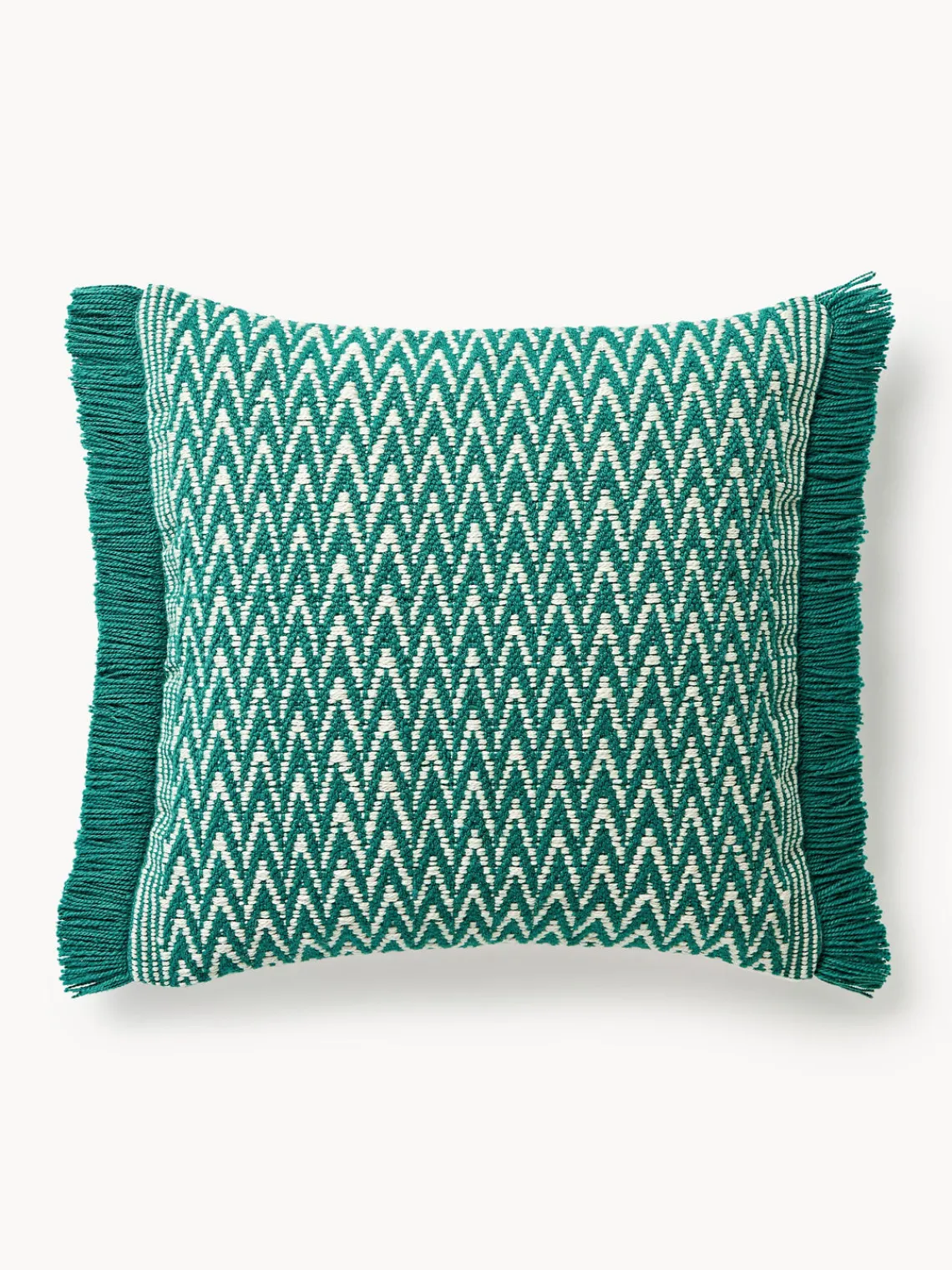 Mantas|Cojines De Exterior>Westwing Collection Funda de cojín de exterior con tejido estampado y flecos Suria Verde turquesa, blanco Off White