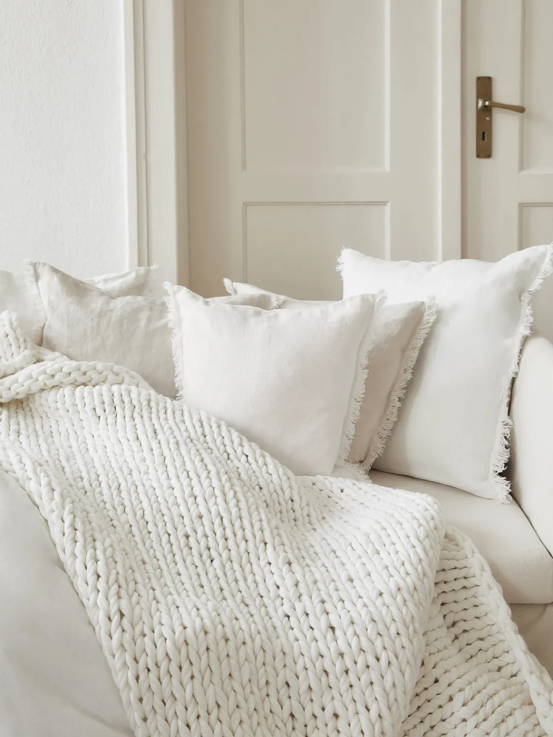 Hot Funda de cojín de lino con flecos Luana Mantas|Cojines Decorativos