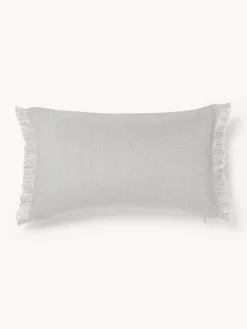 Cojines Decorativos|Cojines Decorativos>Westwing Collection Funda de cojín de lino con flecos Luana Gris claro