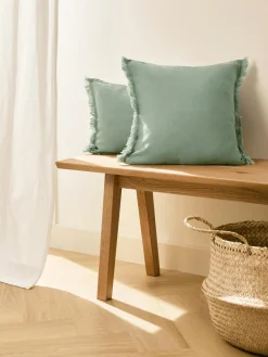 Outlet Funda de cojín de lino con flecos Luana Mantas|Cojines Decorativos
