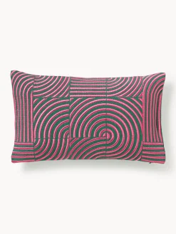 Cojines Decorativos|Mantas>Westwing Collection Funda de cojín de lino con estampado gráfico Lexi Verde, rosa