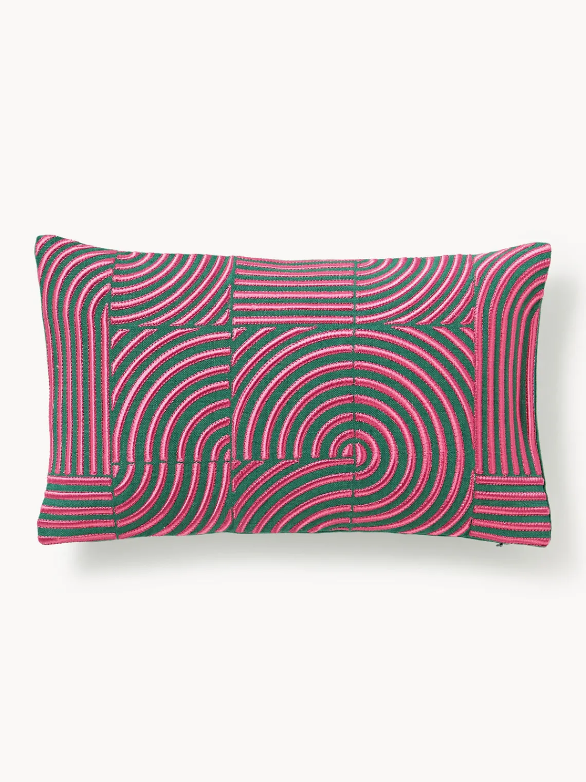 Cojines Decorativos|Mantas>Westwing Collection Funda de cojín de lino con estampado gráfico Lexi Verde, rosa