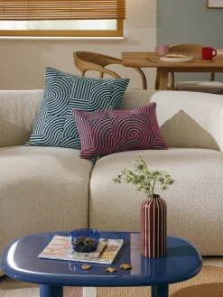 Cojines Decorativos|Mantas>Westwing Collection Funda de cojín de lino con estampado gráfico Lexi Verde, rosa