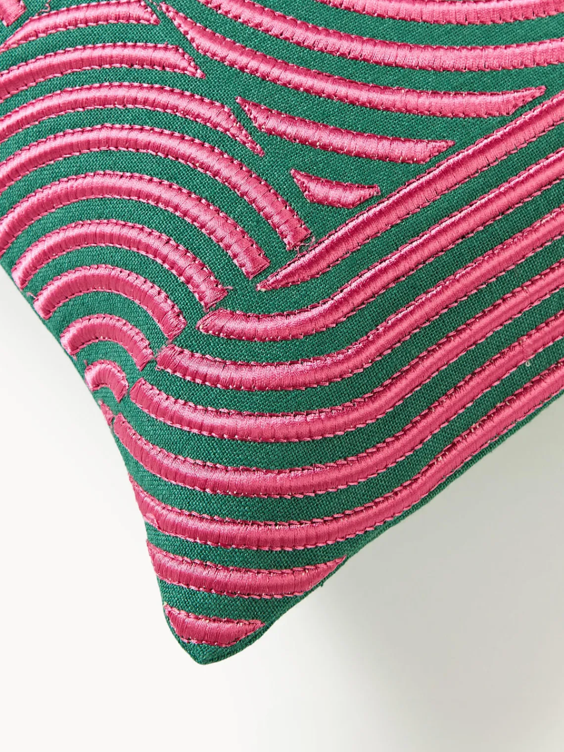 Cojines Decorativos|Mantas>Westwing Collection Funda de cojín de lino con estampado gráfico Lexi Verde, rosa