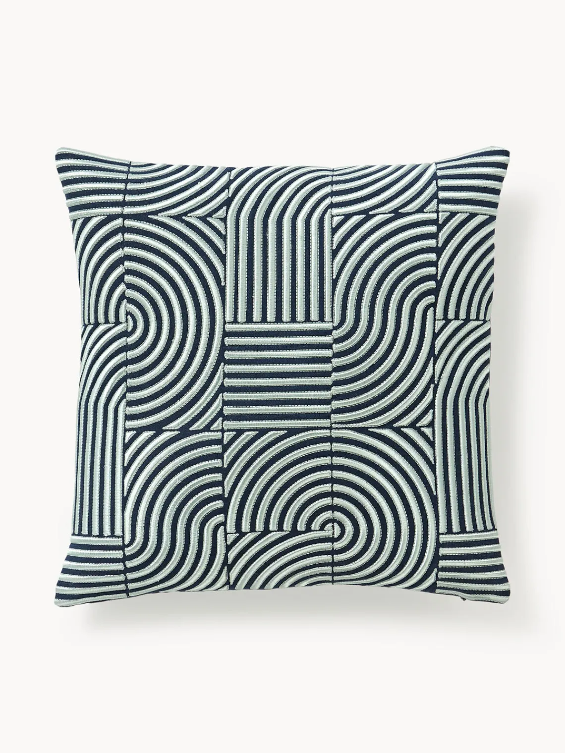 Cojines Decorativos|Mantas>Westwing Collection Funda de cojín de lino con estampado gráfico Lexi Azul oscuro, azul claro