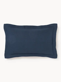 Cojines Decorativos|Mantas>Westwing Collection Funda de cojín de lino con dobladillo elevado Taryn Azul oscuro
