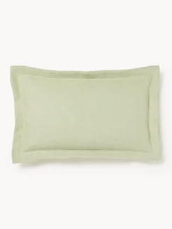 Cojines Decorativos|Mantas>Westwing Collection Funda de cojín de lino con dobladillo elevado Taryn Verde salvia