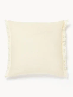 Cojines Decorativos|Cojines Decorativos>Westwing Collection Funda de cojín de lino con flecos Luana Amarillo claro