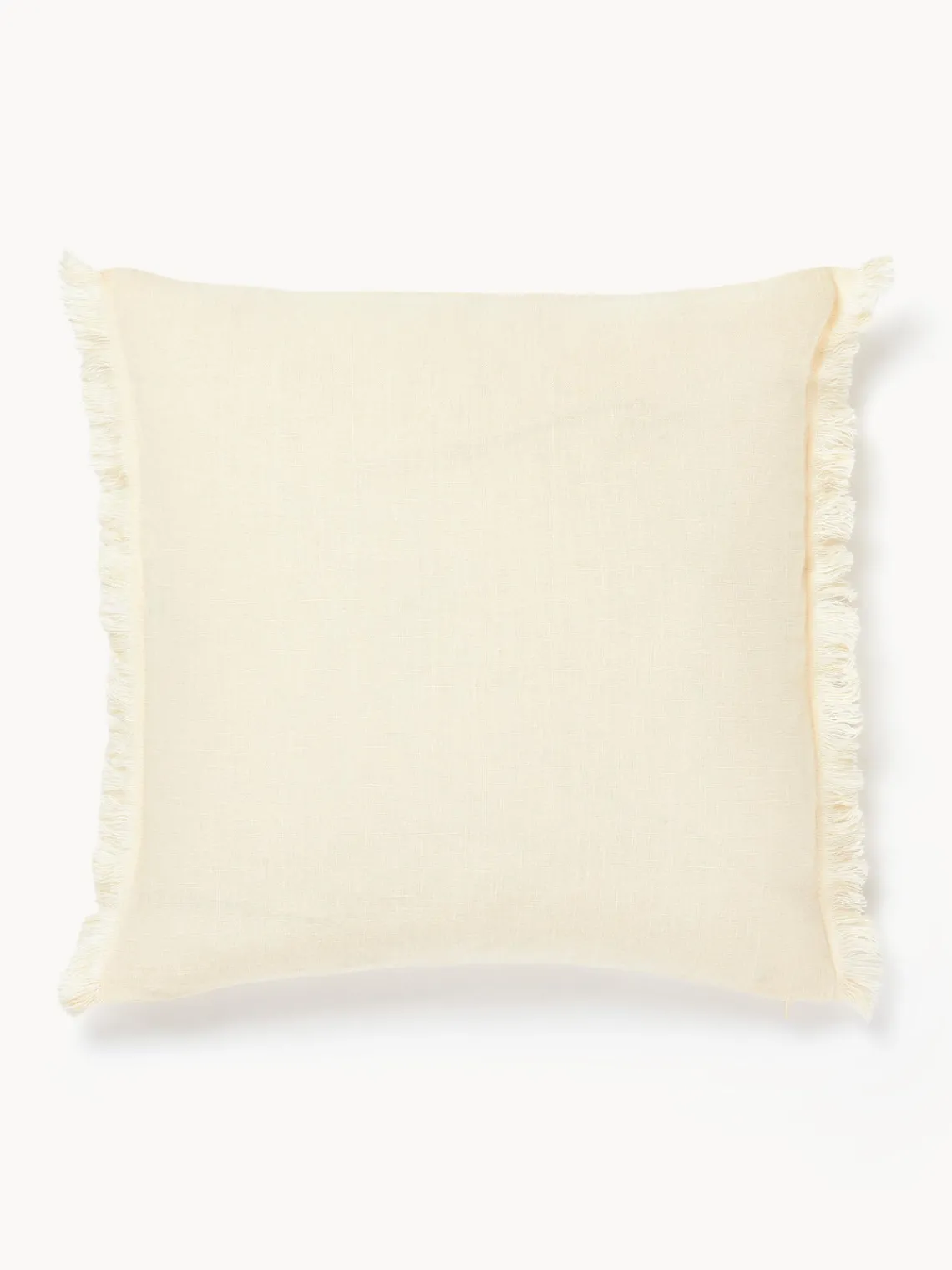 Cojines Decorativos|Cojines Decorativos>Westwing Collection Funda de cojín de lino con flecos Luana Amarillo claro