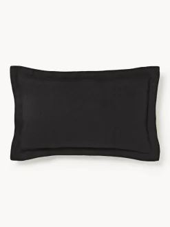 Cojines Decorativos|Mantas>Westwing Collection Funda de cojín de lino con dobladillo elevado Taryn Negro