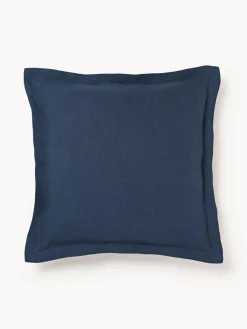 Cojines Decorativos|Mantas>Westwing Collection Funda de cojín de lino con dobladillo elevado Taryn Azul oscuro