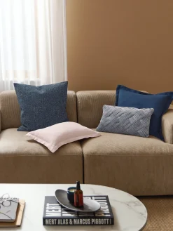 Cojines Decorativos|Mantas>Westwing Collection Funda de cojín de lino con dobladillo elevado Taryn Azul oscuro