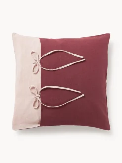 Cojines Decorativos|Mantas>Westwing Collection Funda de cojín de lino Odette Rojo vino, rosa claro