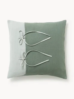 Cojines Decorativos|Mantas>Westwing Collection Funda de cojín de lino Odette Verde salvia, gris claro