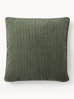 Mantas|Cojines Decorativos>Westwing Collection Funda de cojín de pana Kylen Verde oliva, verde oscuro