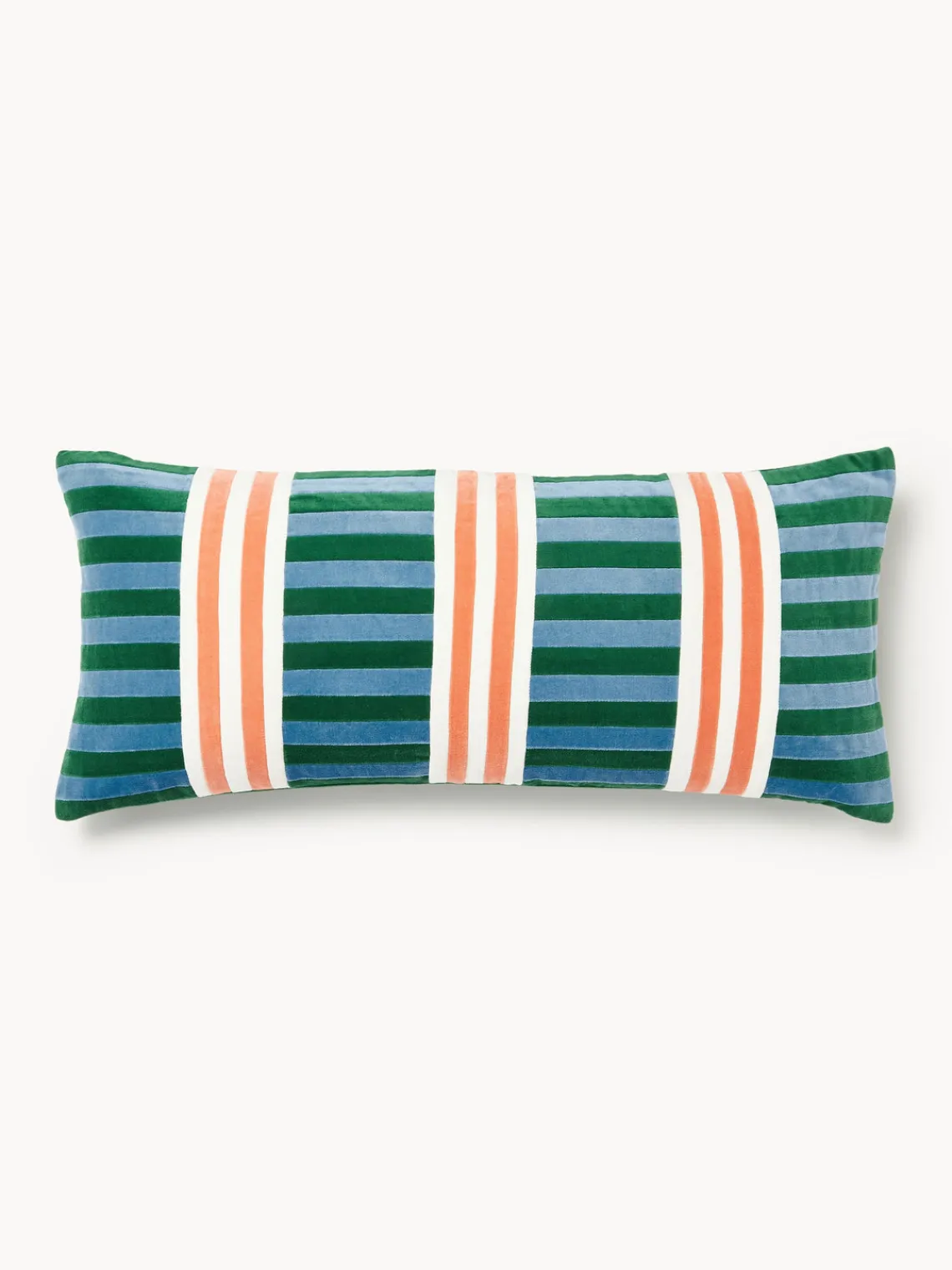 Cojines Decorativos|Cojines Decorativos>Westwing Collection Funda de cojín de patchwork de terciopelo Tete Azul, verde oscuro, melocotón, blanco Off White