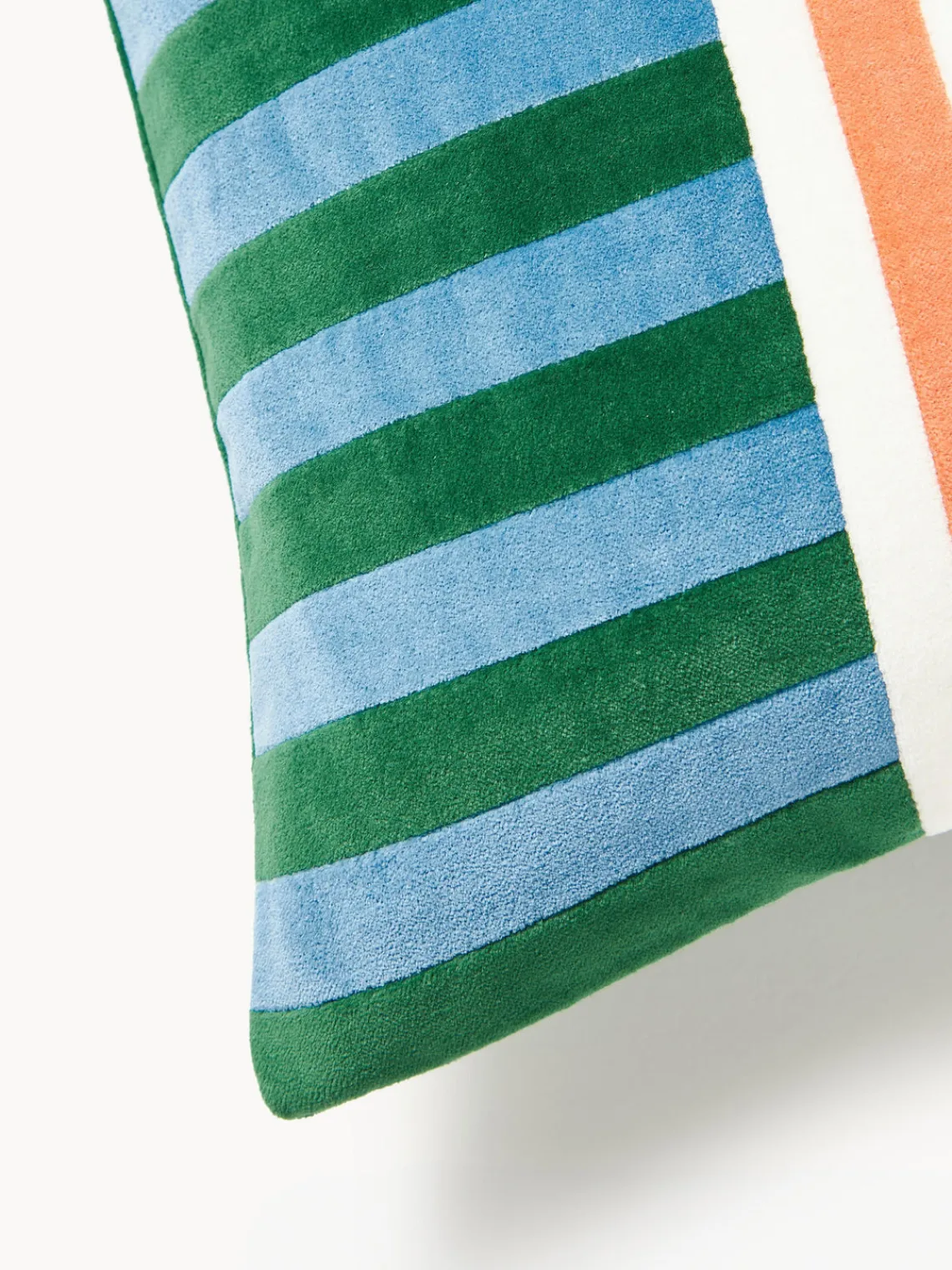 Cojines Decorativos|Cojines Decorativos>Westwing Collection Funda de cojín de patchwork de terciopelo Tete Azul, verde oscuro, melocotón, blanco Off White