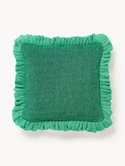 Cojines Decorativos|Cojines Decorativos>Westwing Collection Funda de cojín de punto con volantes Pansy Verde turquesa