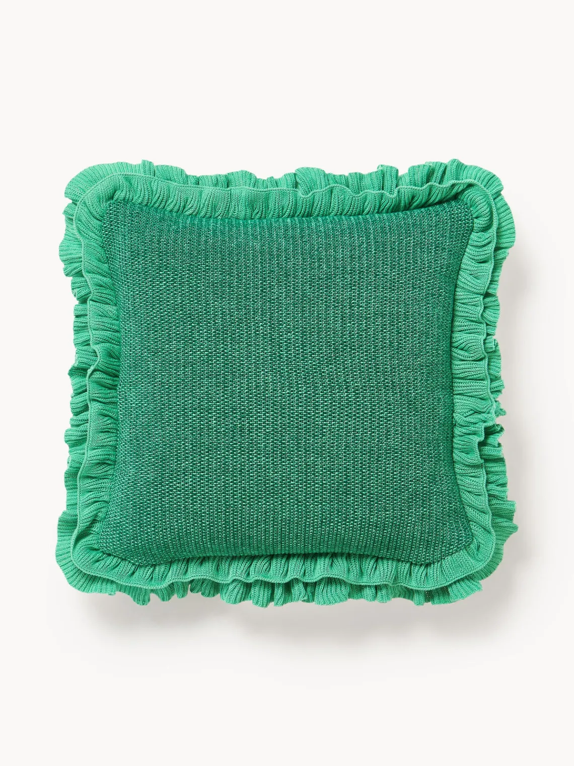 Cojines Decorativos|Cojines Decorativos>Westwing Collection Funda de cojín de punto con volantes Pansy Verde turquesa