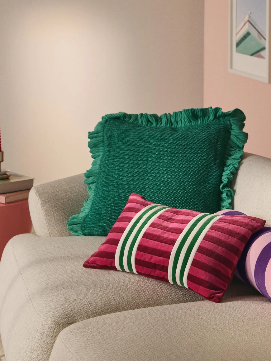 Cojines Decorativos|Cojines Decorativos>Westwing Collection Funda de cojín de punto con volantes Pansy Verde turquesa