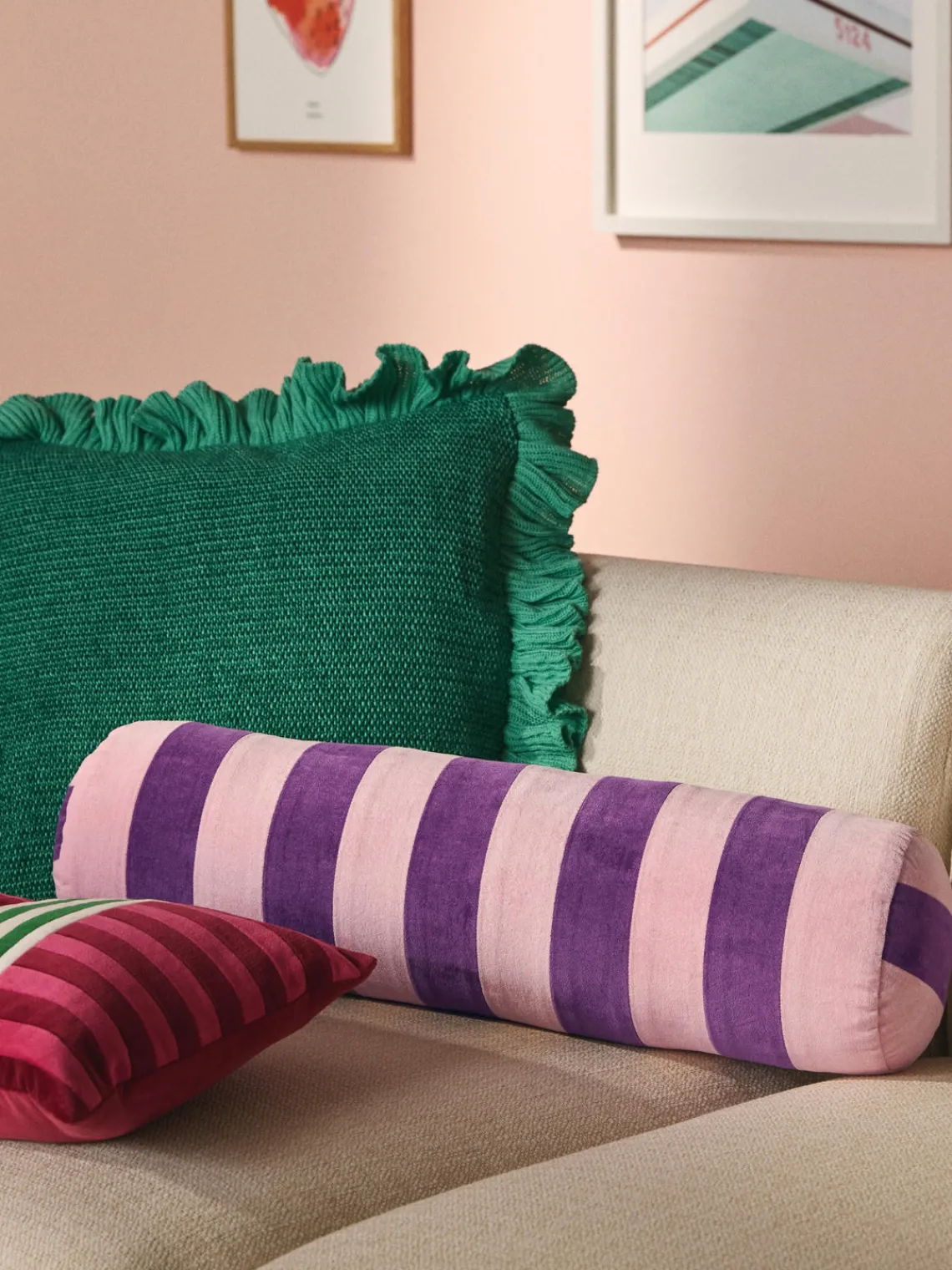 Cojines Decorativos|Cojines Decorativos>Westwing Collection Funda de cojín de punto con volantes Pansy Verde turquesa