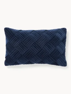 Mantas|Cojines Decorativos>Westwing Collection Funda de cojín de terciopelo texturizada Sina Azul oscuro