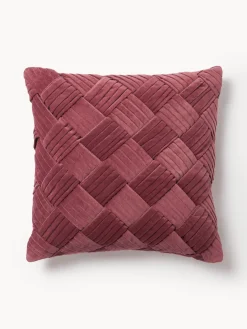 Cojines Decorativos|Mantas>Westwing Collection Funda de cojín de terciopelo texturizada Sina Rojo vino