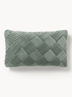 Mantas|Cojines Decorativos>Westwing Collection Funda de cojín de terciopelo texturizada Sina Verde salvia