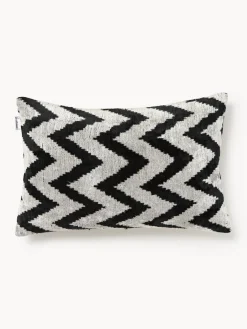 Cojines Decorativos|Cojines Decorativos>Les Ottomans Funda de cojín de terciopelo con estampado zigzag Velvety Beige, negro