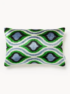 Cojines Decorativos|Mantas>Les Ottomans Funda de cojín de terciopelo con estampado abstracto Velvety Azul, verde, blanco