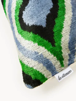 Cojines Decorativos|Mantas></noscript>Les Ottomans Funda de cojín de terciopelo con estampado abstracto Velvety Azul, verde, blanco