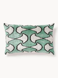 Cojines Decorativos|Mantas>Les Ottomans Funda de cojín de terciopelo con estampado abstracto Velvety Verde oscuro, beige claro, negro