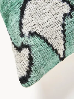 Cojines Decorativos|Mantas></noscript>Les Ottomans Funda de cojín de terciopelo con estampado abstracto Velvety Verde oscuro, beige claro, negro