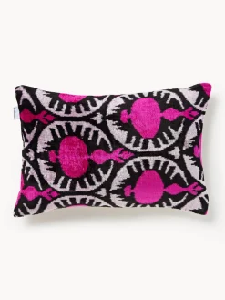Cojines Decorativos|Mantas>Les Ottomans Funda de cojín de terciopelo con estampado abstracto Velvety Rosa, negro, blanco