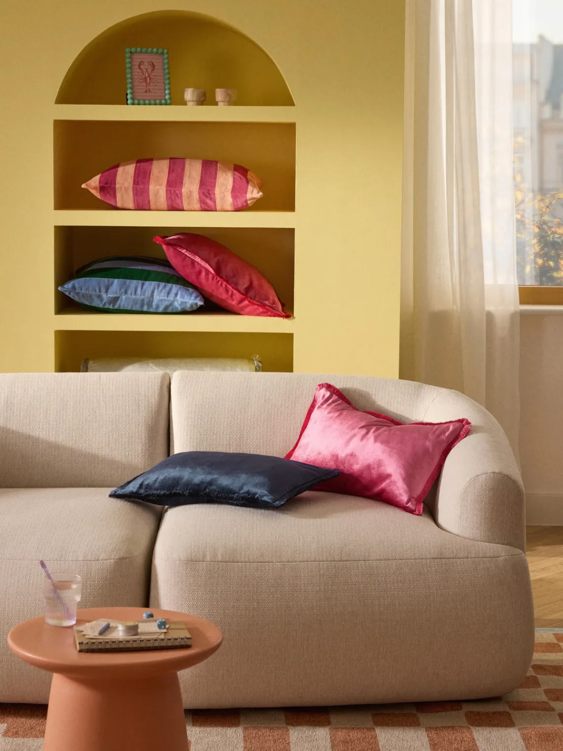 Cojines Decorativos|Cojines Decorativos>Westwing Collection Funda de cojín de terciopelo patchwork Remus Melocotón, rosa