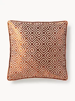 Cojines Decorativos|Cojines Decorativos>Westwing Collection Funda de cojín de terciopelo con bordado de chenilla Solenne Terracota, beige claro