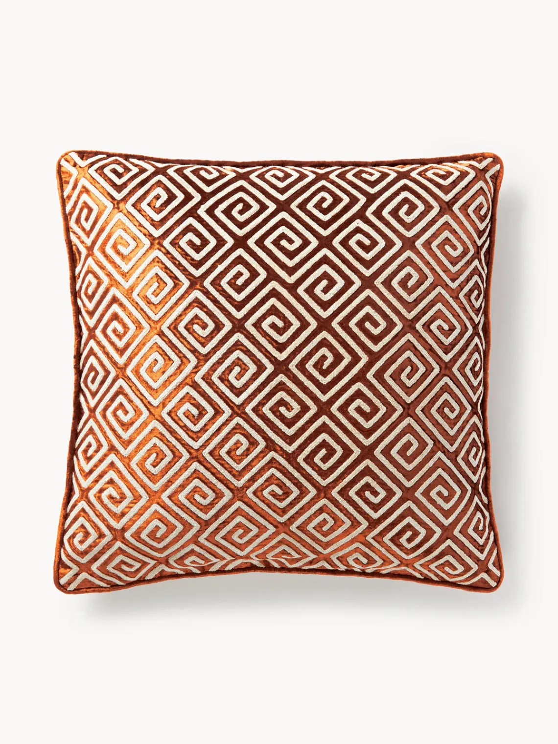 Cojines Decorativos|Cojines Decorativos>Westwing Collection Funda de cojín de terciopelo con bordado de chenilla Solenne Terracota, beige claro