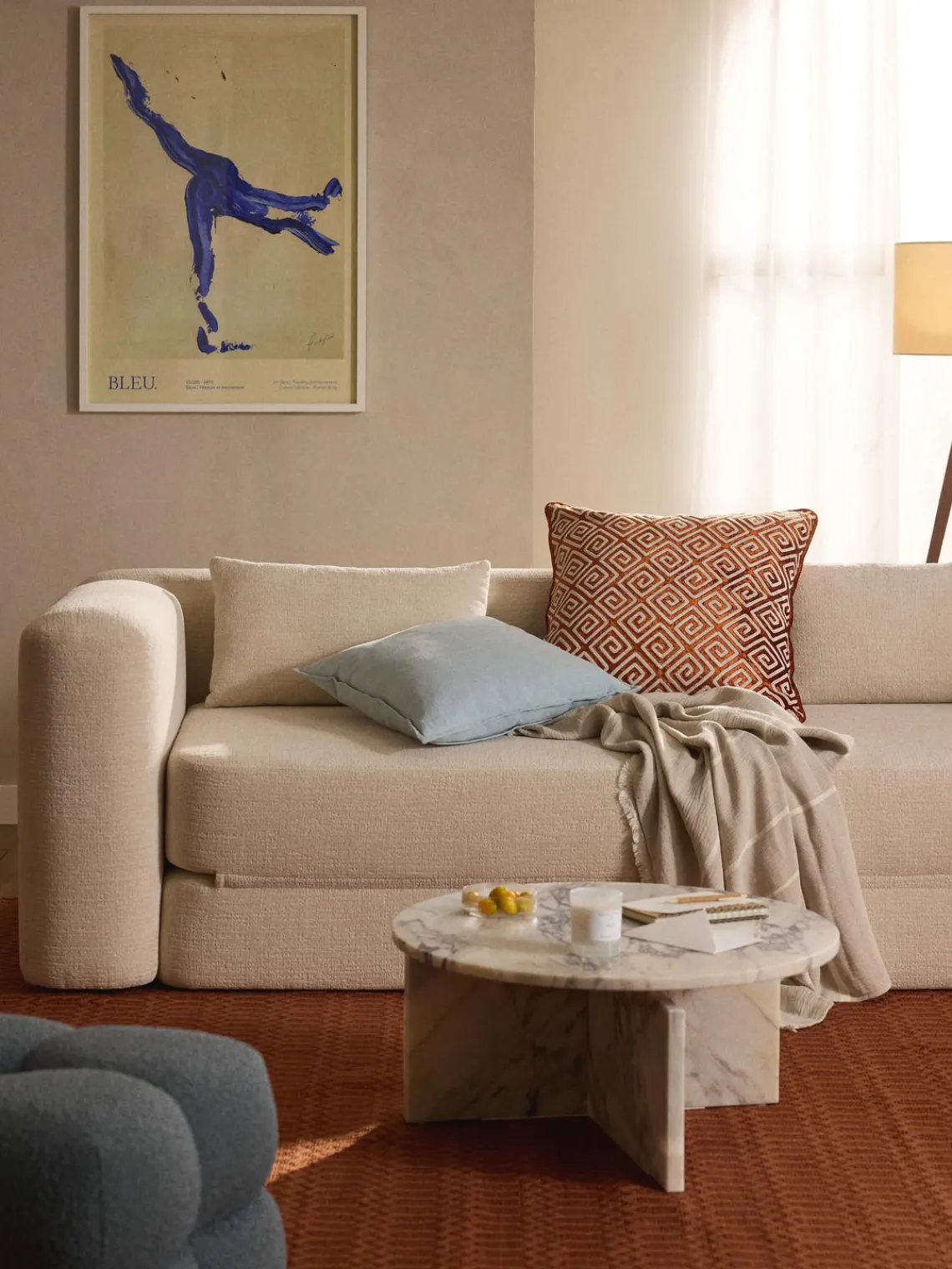 Cojines Decorativos|Cojines Decorativos>Westwing Collection Funda de cojín de terciopelo con bordado de chenilla Solenne Terracota, beige claro