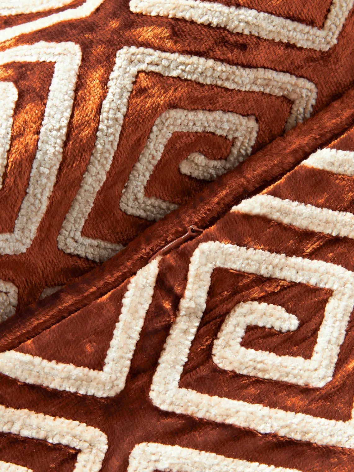 Cojines Decorativos|Cojines Decorativos>Westwing Collection Funda de cojín de terciopelo con bordado de chenilla Solenne Terracota, beige claro