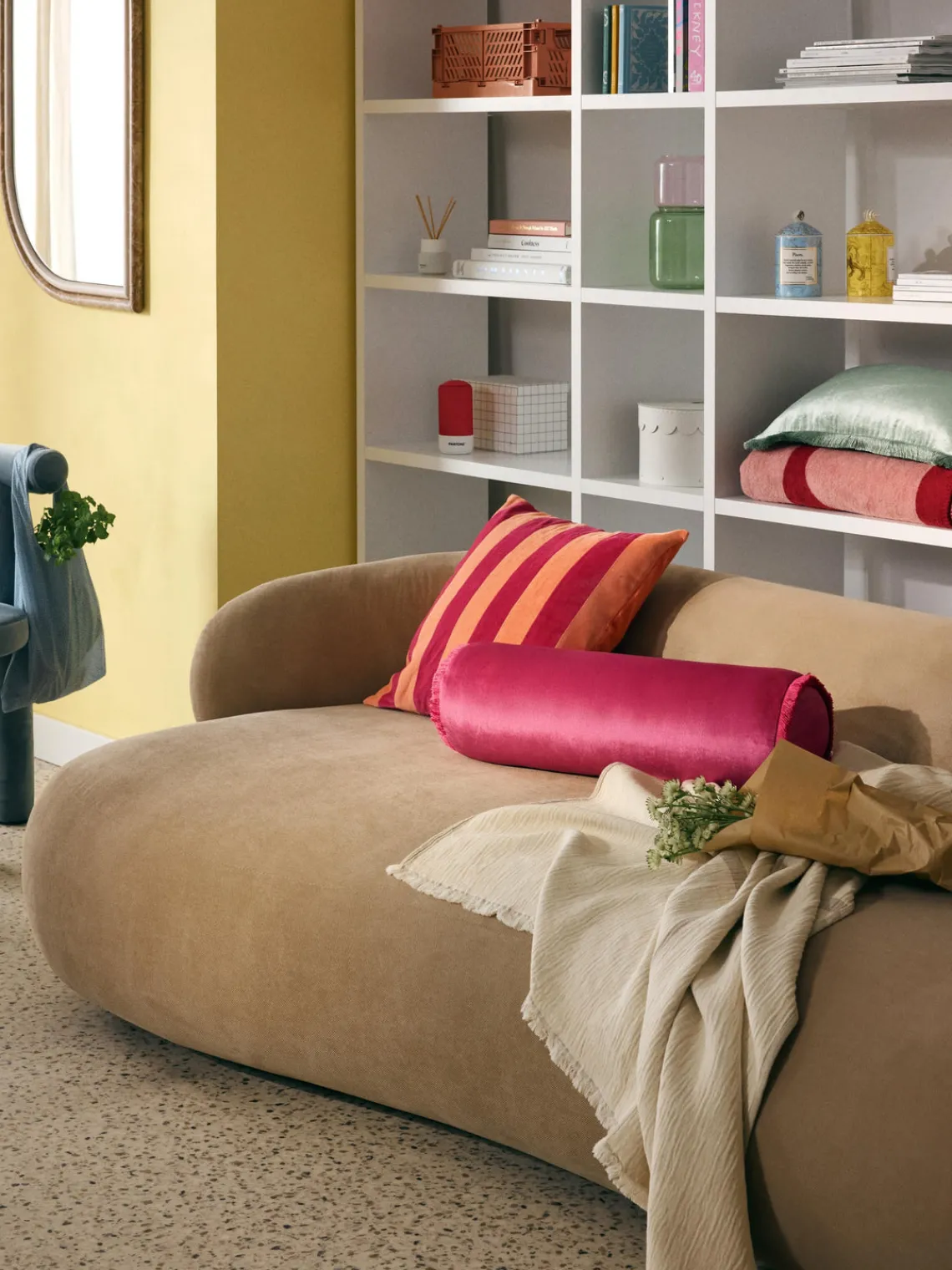 Mantas|Cojines Decorativos>Westwing Collection Funda de cojín de terciopelo patchwork Remus Melocotón, rosa