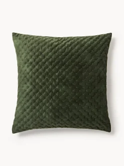 Almohadas|Mantas>Westwing Collection Funda de cojín de terciopelo acolchada Riko Verde oscuro