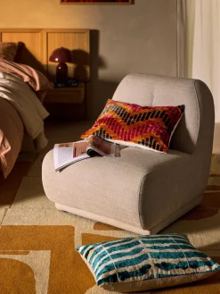 Mantas|Cojines Decorativos>Westwing Collection Funda de cojín de viscosa estampada en tejido jacquard Dejan Azul petróleo con rajas anchas