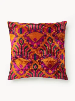 Mantas|Cojines Decorativos>Westwing Collection Funda de cojín de viscosa estampada en tejido jacquard Dima Naranja abstracto