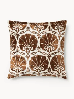 Cojines Decorativos|Mantas>Westwing Collection Funda de cojín de viscosa estampada en tejido jacquard Hazel Estampado étnico marrón